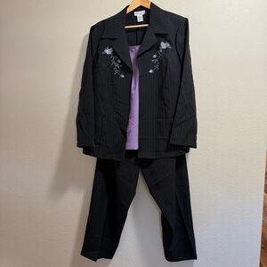 Pride & Joy - Black Pinstripe Suit with Purple Floral Embroidery - Size 24W
